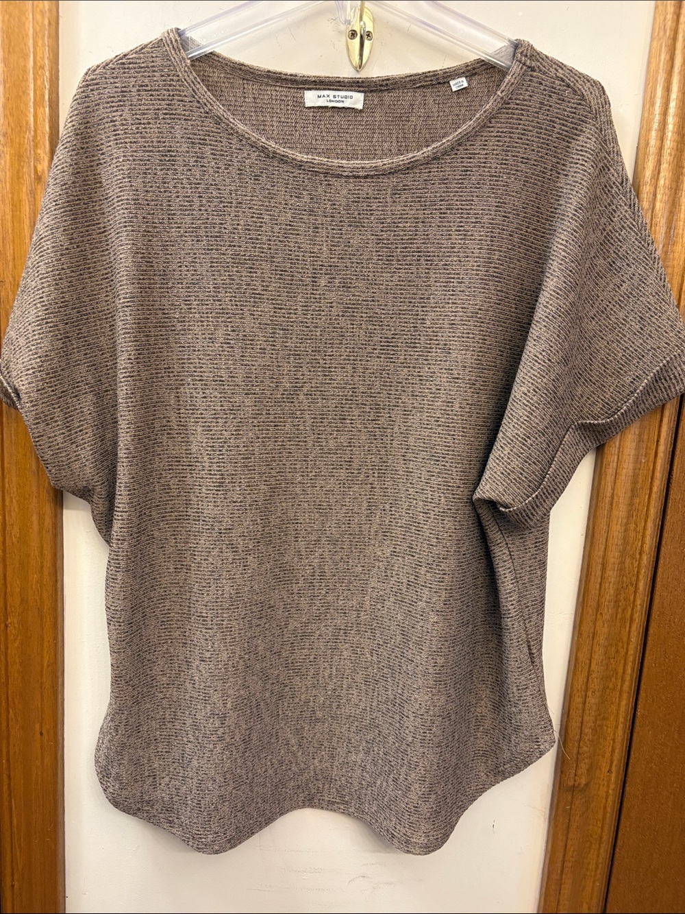 Max Studio Taupe Short-Sleeve Knit Top